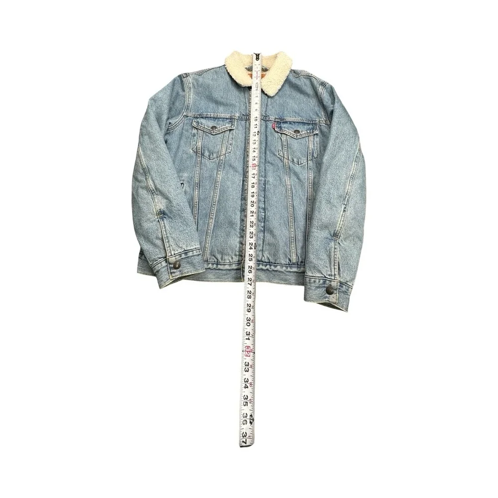 Levi's Trucker Jacket Mens M Light Blue Sherpa Lined Denim Type 3 Button Up Coat - Picture 4 of 12